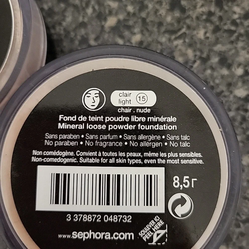 TWO NEW Sephora Mineral Loose Powder Foundation Light 15 NUDE 0.3oz SEALED